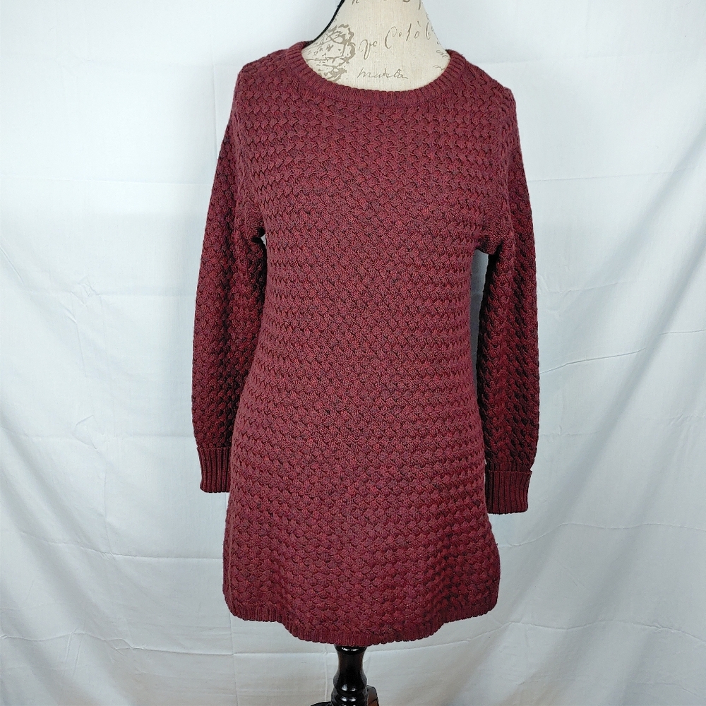 Athleta Cypress Wool Blend Basket Weave Long Sleeve Burgundy Sweater Size Small